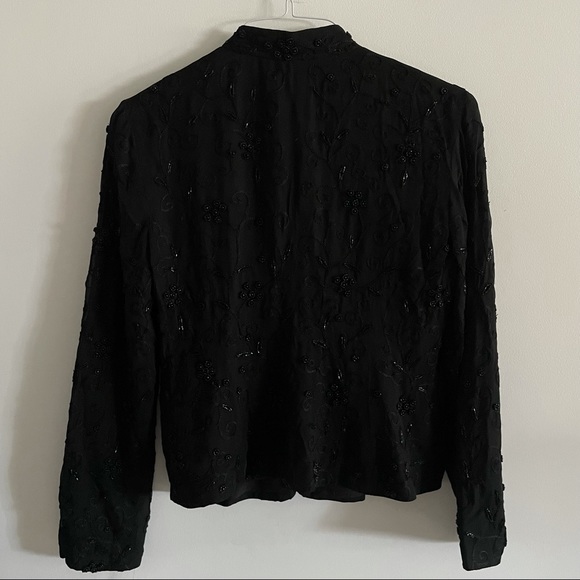 Liz Claiborne black silk beaded jacket with mandarin collar - Picture 6 of 10